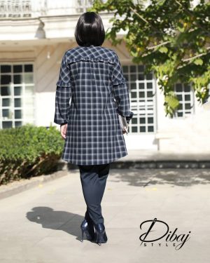 مانتو نخی چهارخانه طوسی - سرمه‌ای