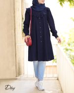 مانتو لینن آبی تیره (مدل دلا)