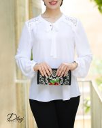 شومیز سفید با گیپور ( مدل آلا)