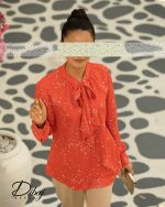 شومیز نارنجی تیره گلدار (مدل شهرزاد)