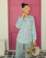 شومیز آبی گل گچی (مدل سبا)